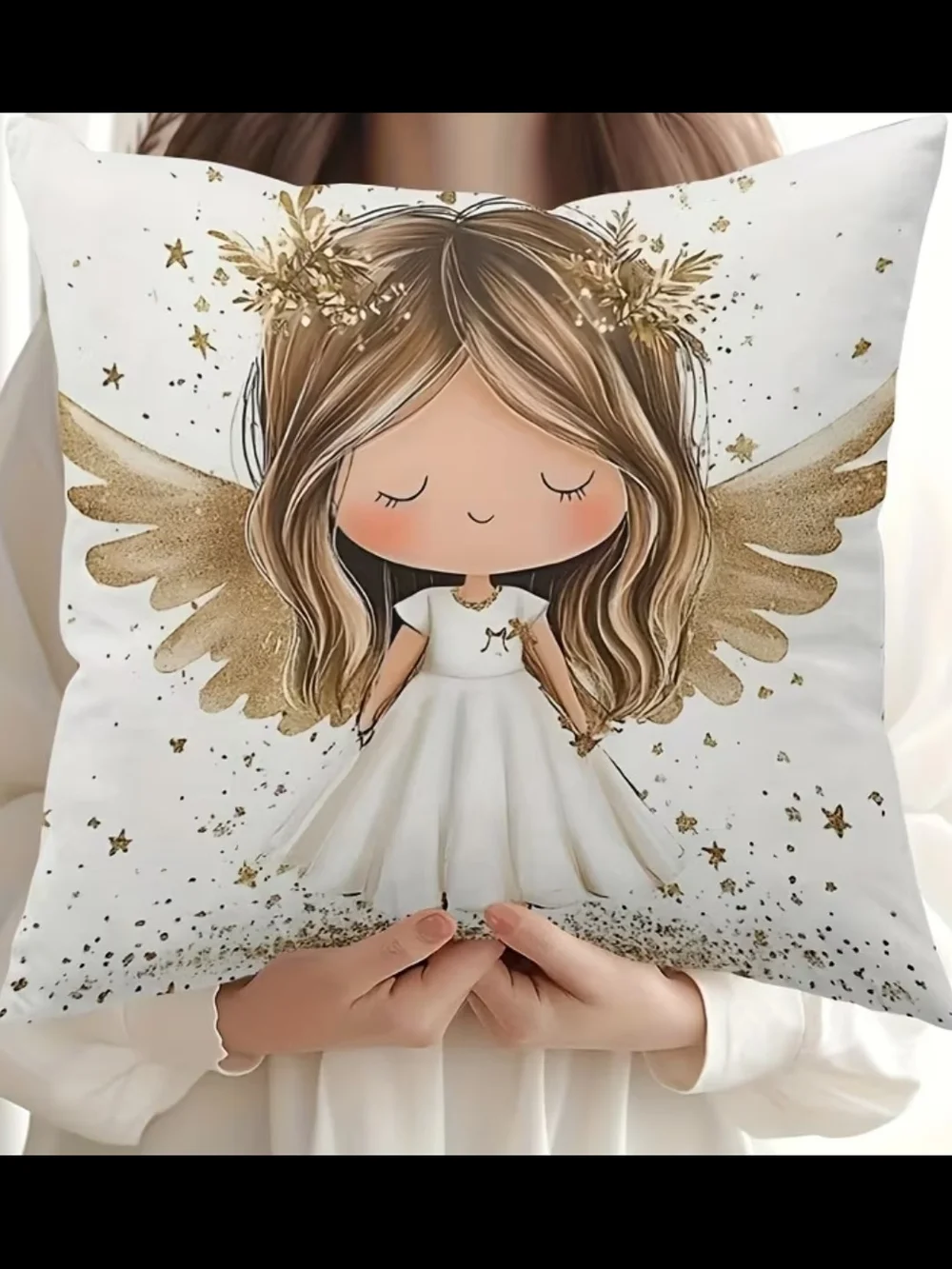 Gold Angel Girl Decorative Pillow Cover - Home Holiday